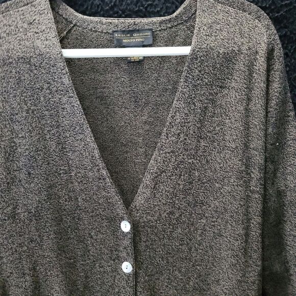 Leslie Gifford Womens Sweater Black Size Large 100% Silk Long Sleeve Two Button - Picture 9 of 12